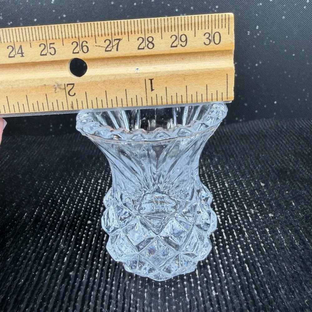 Bohemian Czech Crystal Toothpick Holders Set 2 Clear Diamond Cut Pineapple 2.5in